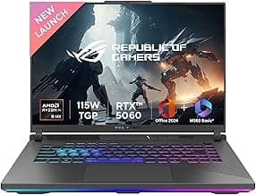 ASUSROG Strix G16, AMD Ryzen 9 8940HX, Gaming Laptop(RTX 5060-8GB/115W TGP/16GB/1TB /2.5K QHD+/16"/240Hz/90WHrs/Windows 11/M365 Basic (1Year)*/Office Home 2024/Eclipse Gray/2.5 Kg) G614PM-S5046WS