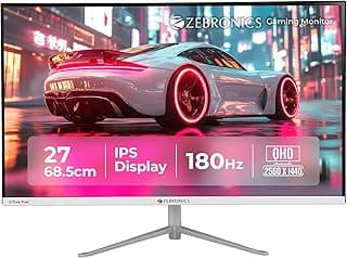 Zebronics 27 Inch QHD Gaming Monitor, 180Hz Refresh Rate, 1ms MPRT, IPS Display, 300 Nits, HDR10, 1.07B Colors, 2 x HDMI, 2 x DP, Bezel-Less Design, Built-in Speakers, Wall Mountable (A27QHD LED)