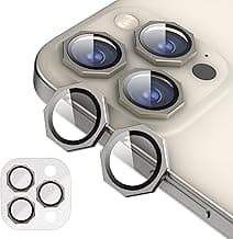 GadgetBiteSnaptra Octagon Lens Protector Compatible With iPhone 15 Pro & iPhone 15 Pro Max – 9H Tempered Glass Camera Cover with Metal Ring, Scratch-Resistant,Camera Lens - Natural Titanium
