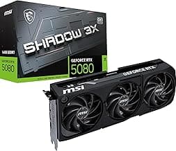 MSI GeForce RTX 5080 16G Shadow 3X OC Graphic Card - NVIDIA GeForce RTX 5080 GPU, 16GB GDDR7 256-bit Memory, 30 Gbps, PCI Express Gen 5 Interface, Upto 2640 MHz, TORX Fan 5.0