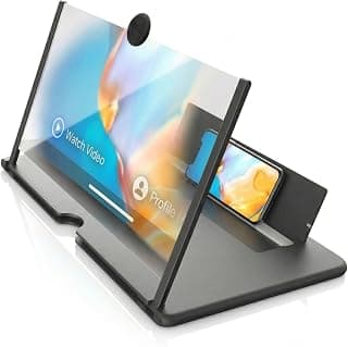 12 Inch 3D Mobile Screen Magnifier, HD Smartphone Video Amplifier with Foldable Stand, Portable Screen Enlarger Bracket for Movies, Gaming & Streaming, Black