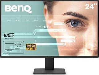 BenQ GW2491 23.8” (68.58 cm) 1920x1080 FHD 100Hz IPS Eye-Care 99% sRGB Monitor| HDMI| DisplayPort| Ultra Slim Bezel| TUV-Certified| Flicker-Free|B.I.| Low Blue Light Plus (Black)
