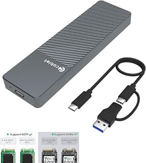 Cablet M.2 NVMe/NGFF SSD Enclosure USB 3.1 Gen2 10Gbps for 2242/2260/2280 M-Key/M+B Key PCIe SSD, Supports Dual Protocol NVMe and NGFF SSD, UASP Max 2TB, Aluminium Case
