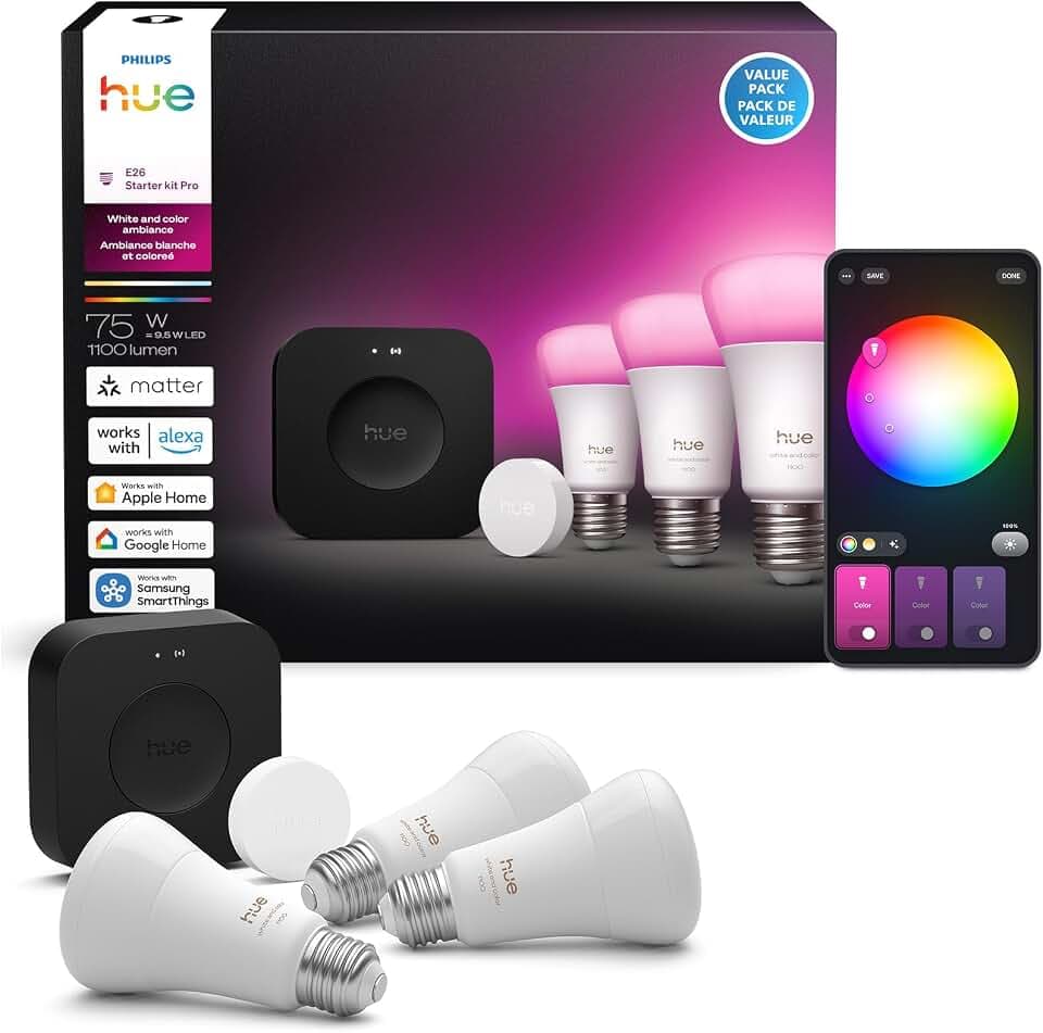 Philips Hue Play Light Bar 2-Pack Hue White & Color Ambiance Smart LED Starter Kit with Hue Bridge - Zigbee + Bluetooth Dual Mode (Rev 1)
