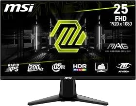 MSI MAG 255F E20 24.5-Inch FHD 1920x1080 Gaming Monitor, 200Hz, 0.5ms, HDR Ready, AMD FreeSync Premium, Eye Care, AI Vision, HDMI 2.0b, DP 1.2a, Frame-Less, Tilt Adjustable, Vesa Mount, Black