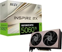 MSI GeForce RTX 5060 Ti 16G Inspire 2X OC Graphic Card - NVIDIA GeForce RTX 5060 Ti GPU, 16GB GDDR7 128-bit Memory, 28 Gbps, PCI Express Gen 5 x16 Interface, Upto 2617 MHz, STORMFORCE Fan