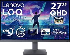 Lenovo LOQ 27Q-10 (Smartchoice) | 27" (68.5cm) QHD (2560x1440) IPS 180Hz Gaming Monitor | 0.5ms, HDR10 Compliance, AMD FreeSync, 99% sRGB, 2xHDMI 2.1 TMDS, 1xDP 1.4| Tilt | Lunar Grey | 68F3GACBIN