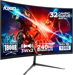 Foxin Phantom 32 inch (80 cm) 1800R Curved Gaming Monitor, FHD 1920x1080p, 240Hz, 1ms, Adaptive Sync | 99% sRGB | DP, HDMI & DC Ports | RGB Backlight, Built-in Speakers | Wall Mountable | Black