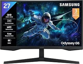 Samsung 27" (68.5cm) Odyssey G5 2K Curved Gaming Monitor|QHD 2560 X 1440|1000R Curved|165Hz|1ms(MPRT)|300nits|Ports-HDMI,DP,Headphone|DP Cable|HDR10|FreeSync|LS27CG550EWXXL|Black