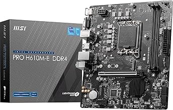 MSI PRO H610M-E DDR4 Motherboard, Micro-ATX - Supports 14th/13th/12th Gen Intel Core Processors, LGA 1700-2 x DIMMs (3200MHz), 1x PCIe 4.0 x16 Slot, 1 x M.2 Gen3, USB 3.2 Gen1, 1G LAN, HDMI 1.4 & VGA