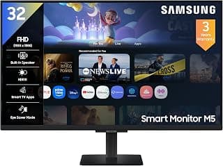 Samsung 32" (80cm) M5 Smart Monitor with Smart TV Experience|FHD 1920 x 1080|Screen Mirroring TV Plus|Speakers|Adaptive Sound|Wi-Fi|HDMI|Bluetooth|LS32FM500EWXXL|Black