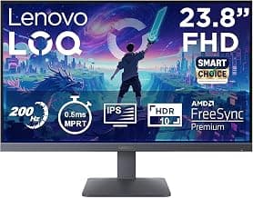 Lenovo LOQ 24-10 (Smartchoice) | 23.8" (60.45cm) FHD (1920x1080) IPS 200Hz Gaming Monitor | 0.5ms, HDR10 Compliance, AMD FreeSync, 99% sRGB, 2xHDMI 2.1 TMDS, 1xDP 1.4| Tilt | Lunar Grey | 68F1GACBIN