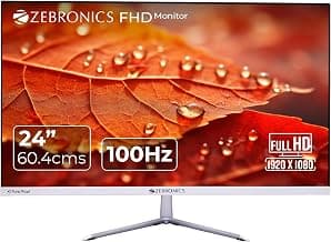 ZEBRONICS EA124 LED Monitor, 24 inch (60.4cm), 250 nits, 100Hz, FHD, 1920x1080, HDMI, VGA, Ultra Slim Bezel, Built-in Speakers, Metal Stand, Wall Mountable