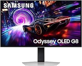 Samsung32"(80cm) Odyssey G8 QD-OLED 4K Gaming Monitor|UHD 3840 x 2160|240Hz|0.03ms|HDR TrueBlack 400|OLED Safeguard+|FreeSync Premium Pro|Height-Tilt-Pivot Adjustable Stand|LS32FG810SWXXL|Silver
