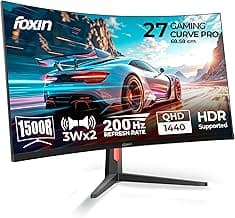 Foxin Phantom Pro 27 inch (68.58 cm) 1500R Curved Gaming Monitor, QHD 2560x1440p, 300Nits, 200Hz, 1ms, Adaptive Sync | sRGB | 2 x DP, 2 x HDMI & AUD Ports | RGB Backlight, Built-in Speakers | Black