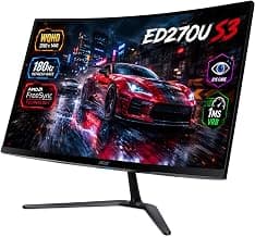 Acer ED270U S3 27 Inch WQHD 2560x1440 1500R Curved Gaming Backlit LED LCD Monitor I 1MS VRB, 180Hz Refresh Rate I AMD FreeSync I 2 x HDMI 1 x Display Port I Stereo speakers I Eye Care I HDR 10 I Black