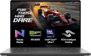 ASUSROG Zephyrus G16 (2026),Intel Core Ultra 7 255H, RTX 5070-8GB, 32GB RAM, 1TB SSD, 2.5k FHD+,16"(40 cm), Win 11,M365 Basic(1 Year),Office 2024, Eclipse Gray, 1.85 Kg, GU605CP-QR117WS,Gaming Laptop