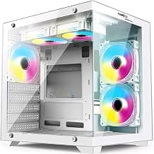 Frontech Nebula Gaming Computer Cabinet, Mid-Tower PC Case, Tempered Glass Front & Side Panel, 5 Pre-Installed RGB Fans, USB 3.0 (FT-4290, White)