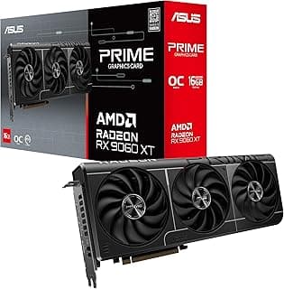 ASUS Prime Radeon RX 9060 XT 16GB GDDR6 OC Edition Graphics Card (PCIe 5.0, HDMI/DP 2.1, 2.5-Slot Design, axial-tech Fans, Dual Ball Fan Bearings, Dual BIOS, GPU Guard)