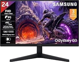 Samsung24" (60.4cm) Odyssey G3 IPS Gaming Monitor| FHD 1920 X 1080 | IPS Panel | 200Hz | 1ms | HDR10|FreeSync Premium|Ports-DP,HDMI,Headphone|16.7 Million Colors|Tilt Adjustable|LS24HG300EWXXL|Black