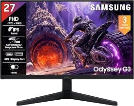 Samsung27" (68.4cm) Odyssey G3 IPS Gaming Monitor|FHD 1920 X 1080| IPS Panel | 200Hz | 1ms | HDR10 | FreeSync Premium|Ports-DP,HDMI,Headphone|16.7 Million Colors|Tilt Adjustable|LS27HG300EWXXL|Black